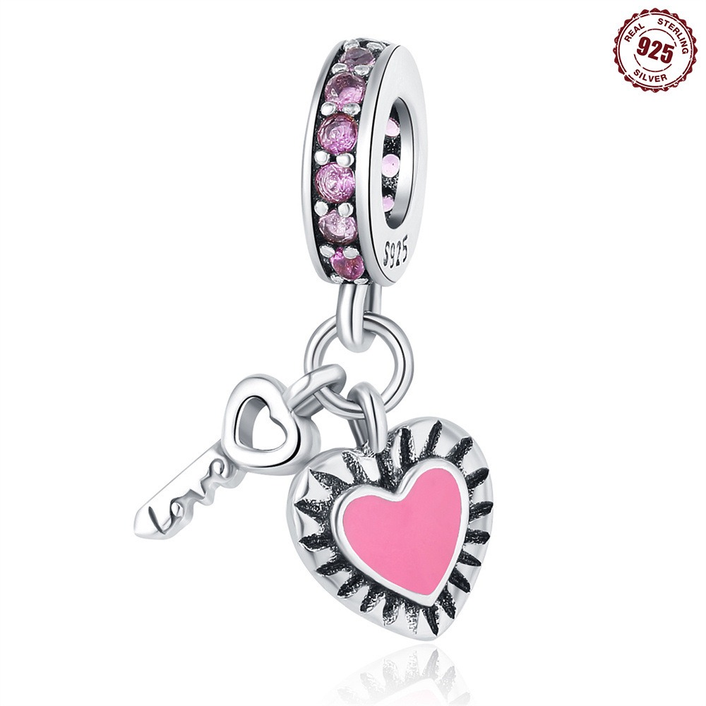 S925 Sterling Silver Beads DIY Love Key Bracelet Accessories