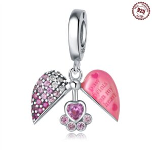 S925 sterling silver beaded DIY heart shaped paw print bracelet accessories