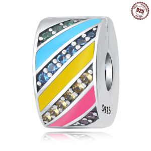 S925 Sterling Silver Beaded DIY Rainbow Round Bracelet Accessories