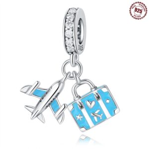 S925 Sterling Silver Beaded DIY Airplane Luggage Bracelet Accessories