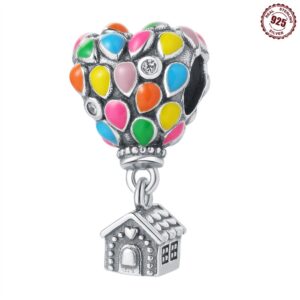 S925 Sterling Silver Beaded DIY Colorful Heart Shaped Hot Air Balloon Bracelet Accessories