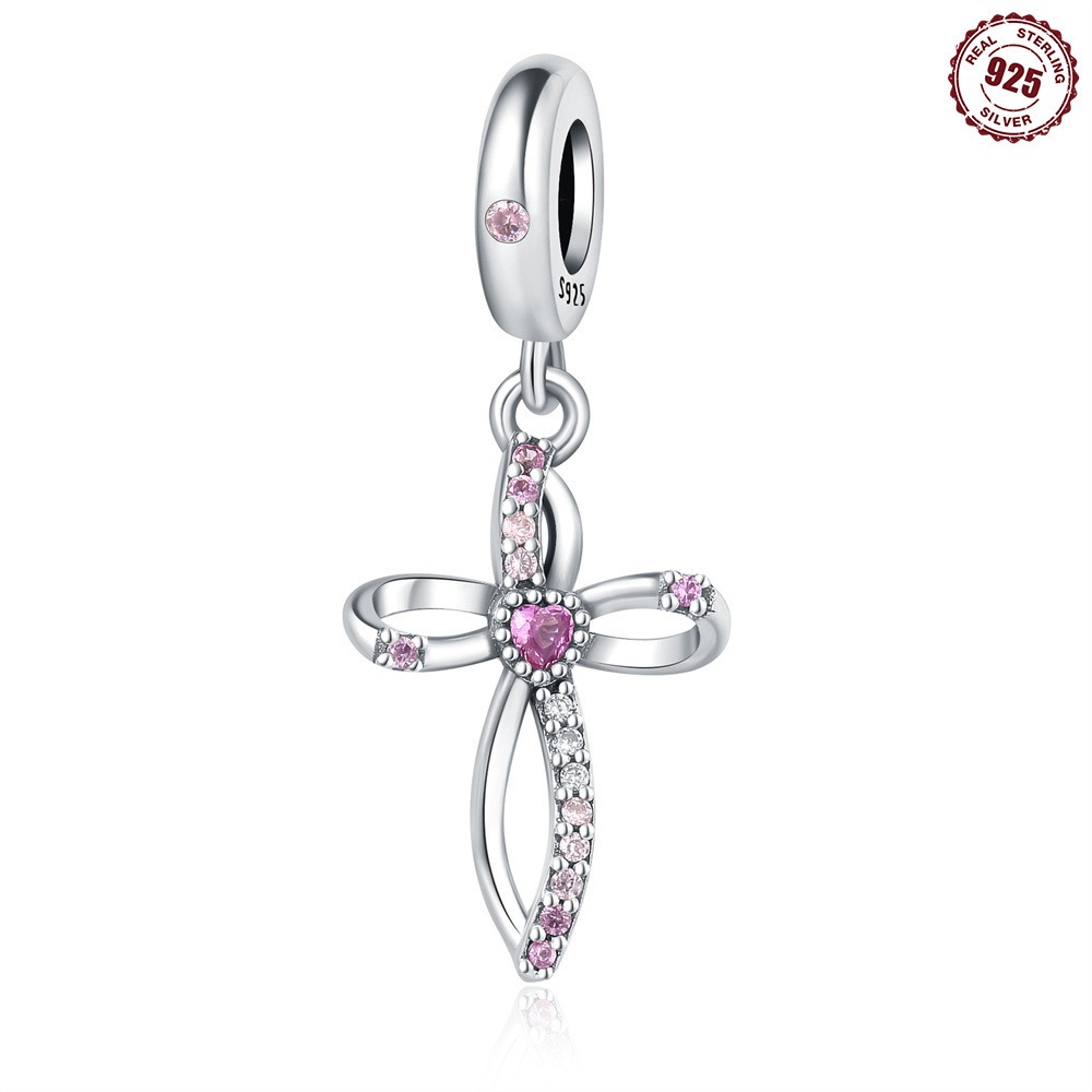 S925 sterling silver beaded DIY heart cross bracelet accessories