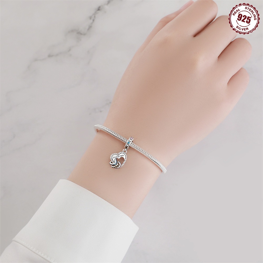 S925 Sterling Silver Beaded DIY Heart Shaped Colored Zirconia Bracelet Accessories - Image 3