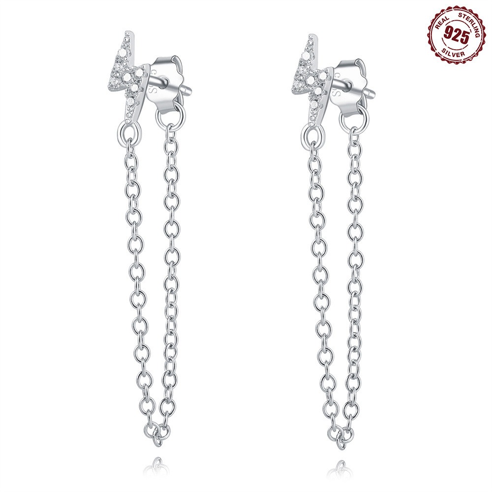 S925 sterling silver tassel zircon stud earrings