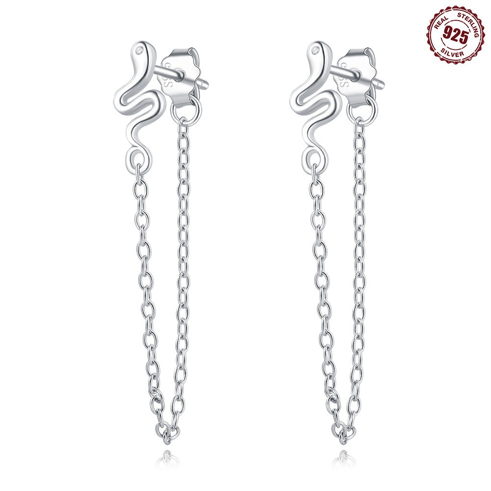 S925 sterling silver tassel snake stud earrings