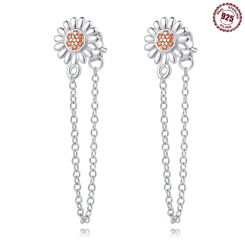 S925 Pure Tassel Sunflower Stud Earrings