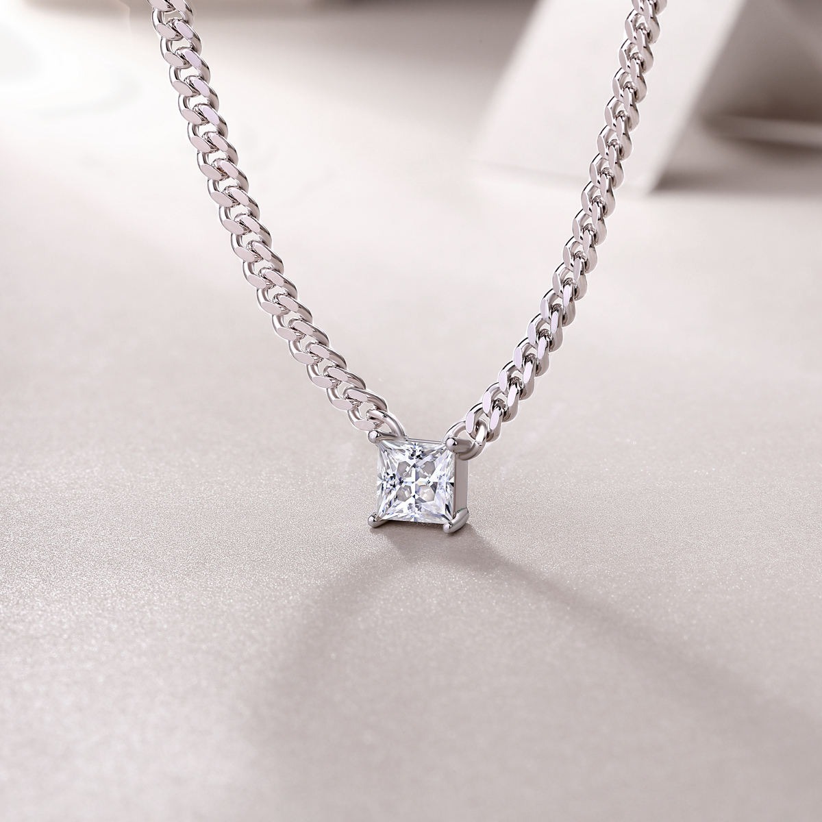 S925 Sterling Silver Style Pendants Necklace quadrate VVS Moissanite White Customized Pendant Necklace - Image 5