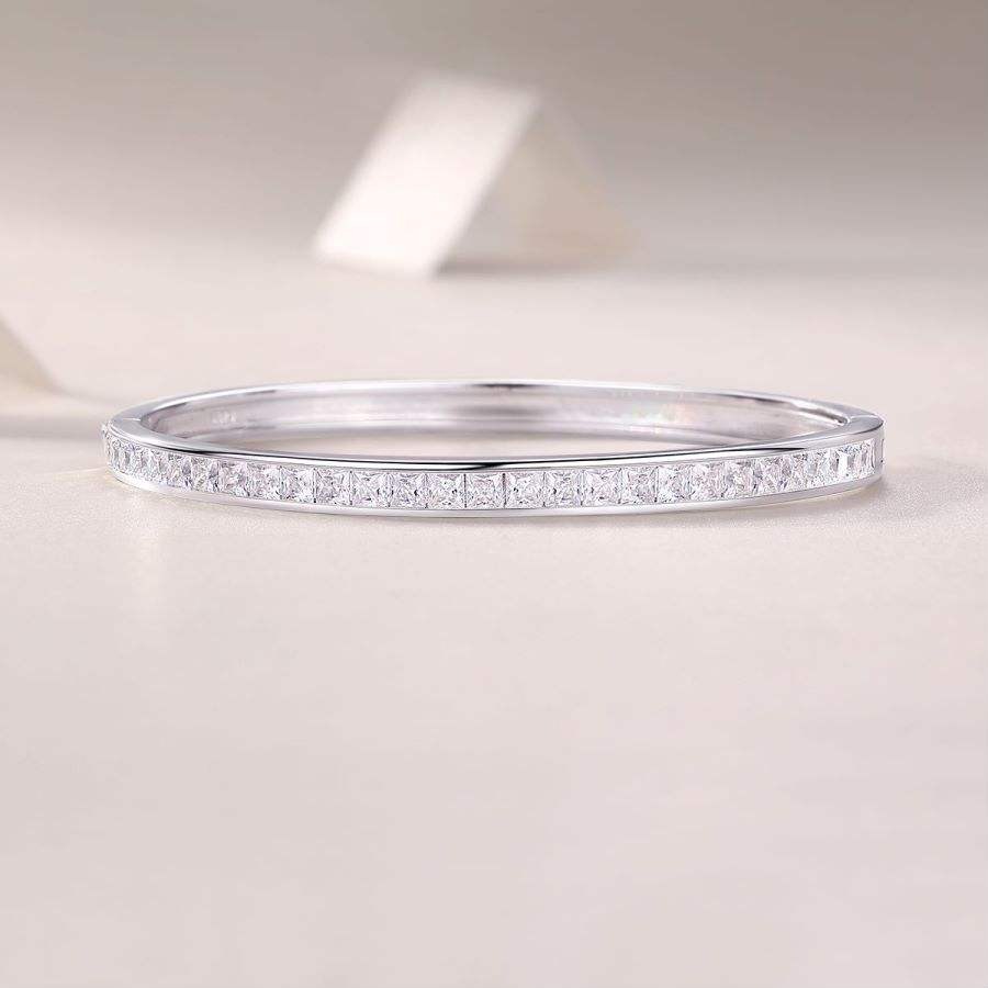 3MM D VVS1 Moissanite Bangle for Women, S925 Silver, 18k White Gold Plated, GRA Certified, Christmas Gift Bracelet - Image 4