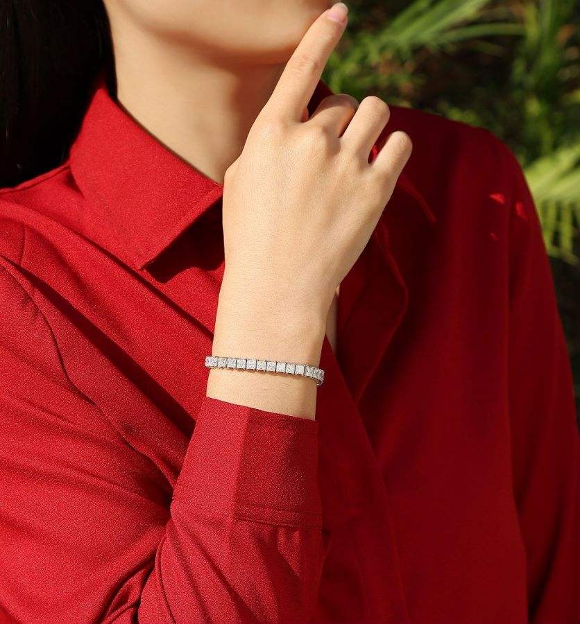 4MM Square Moissanite Tennis Bracelet White Gold Plated 925 Silver D Color VVS1 - Image 6