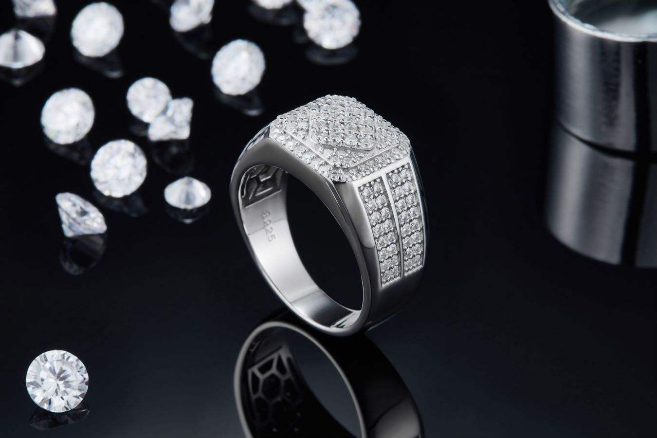 S925 Sterling Silver 18K White Gold-Plated Moissanite Men's Ring - Image 6