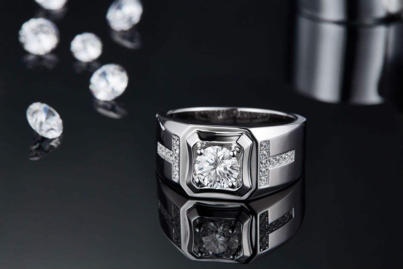 1 Carat D Color Moissanite S925 Silver Plated Ring for Men - Image 6