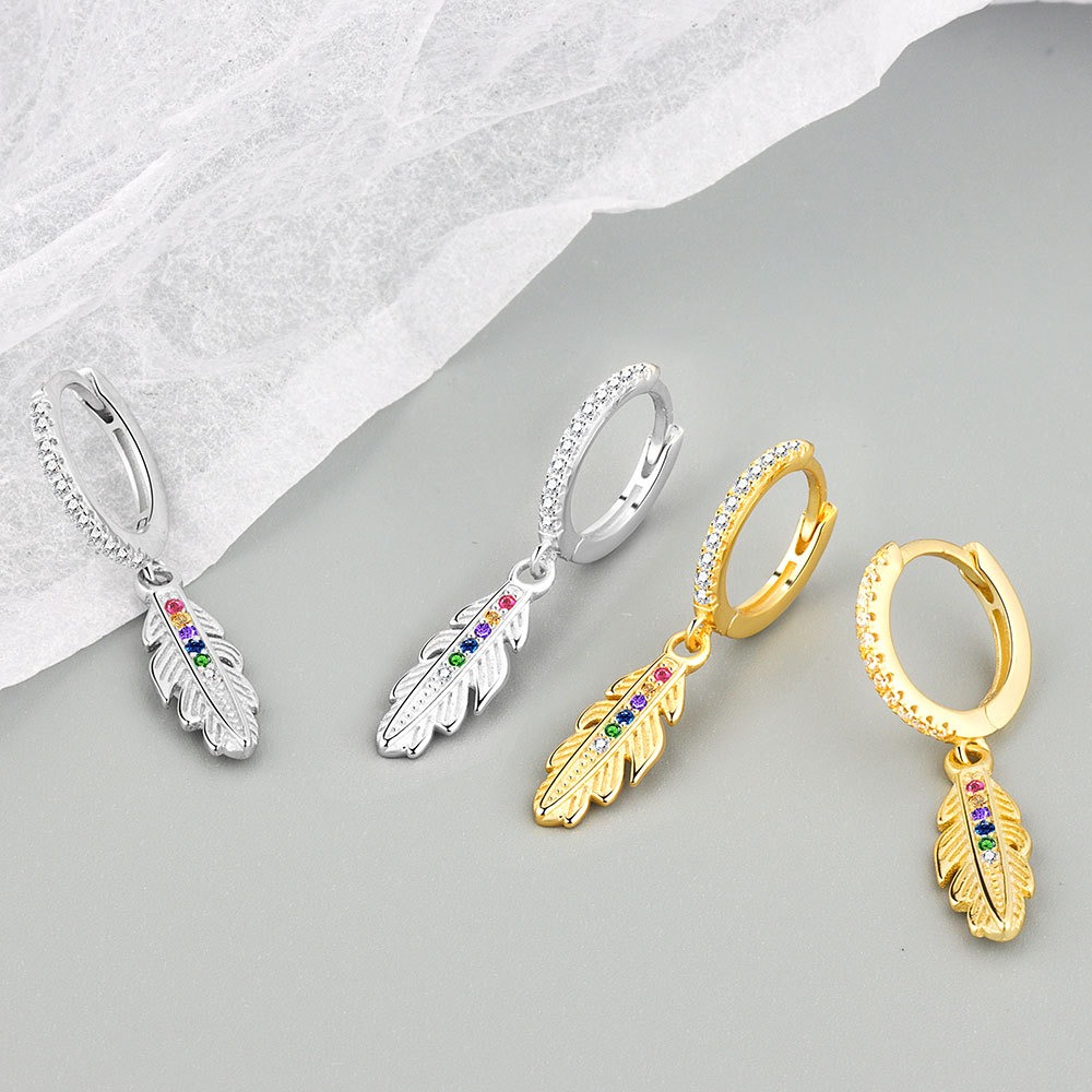 S925 sterling silver stud earrings with colorful feather rings - Image 4