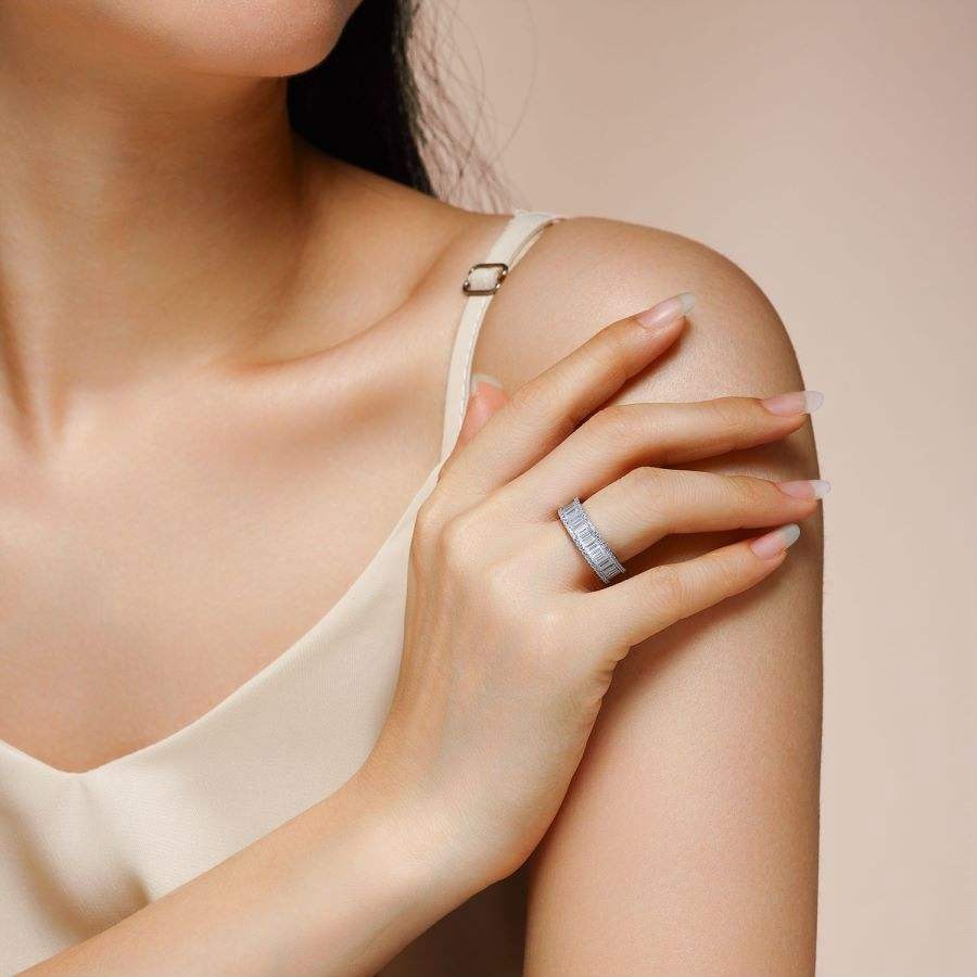 Moissanite Eternity Wedding Ring S925 Silver 18K White Gold Plated - Image 6