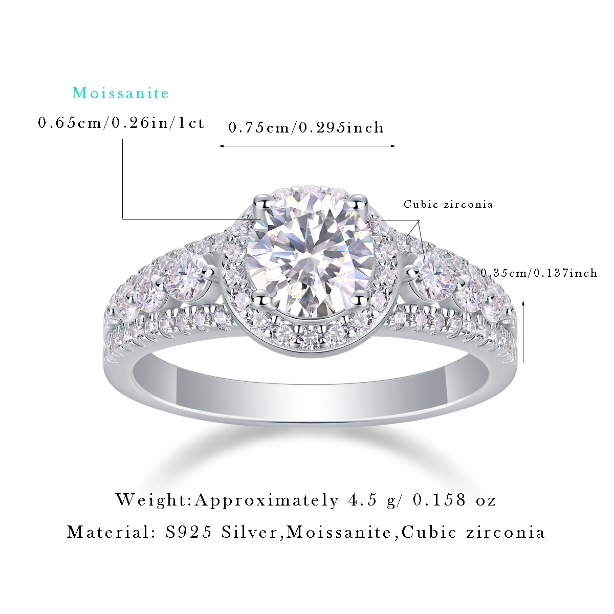 High Quality Mini Moissanite Rings Fine Jewelry Rhodium Plated 925 Sterling Silver Diamond Ring - Image 2