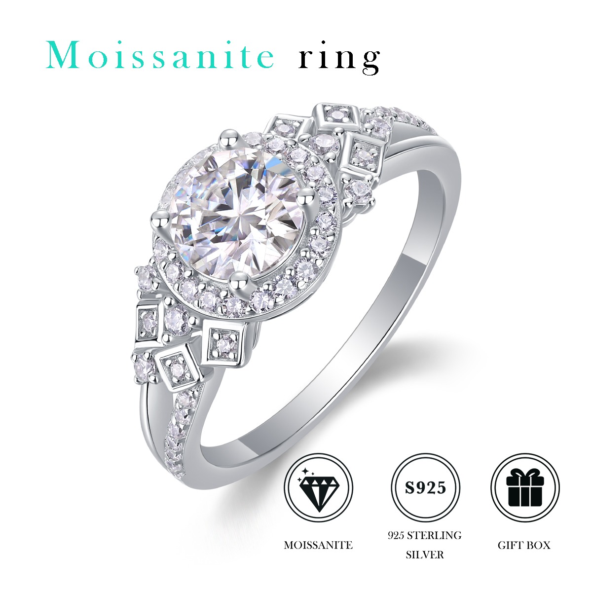 S925 Sterling Silver 1ct Moissanite Rings Full Diamond Rings For Women Engagement Jewelry Manufacturer