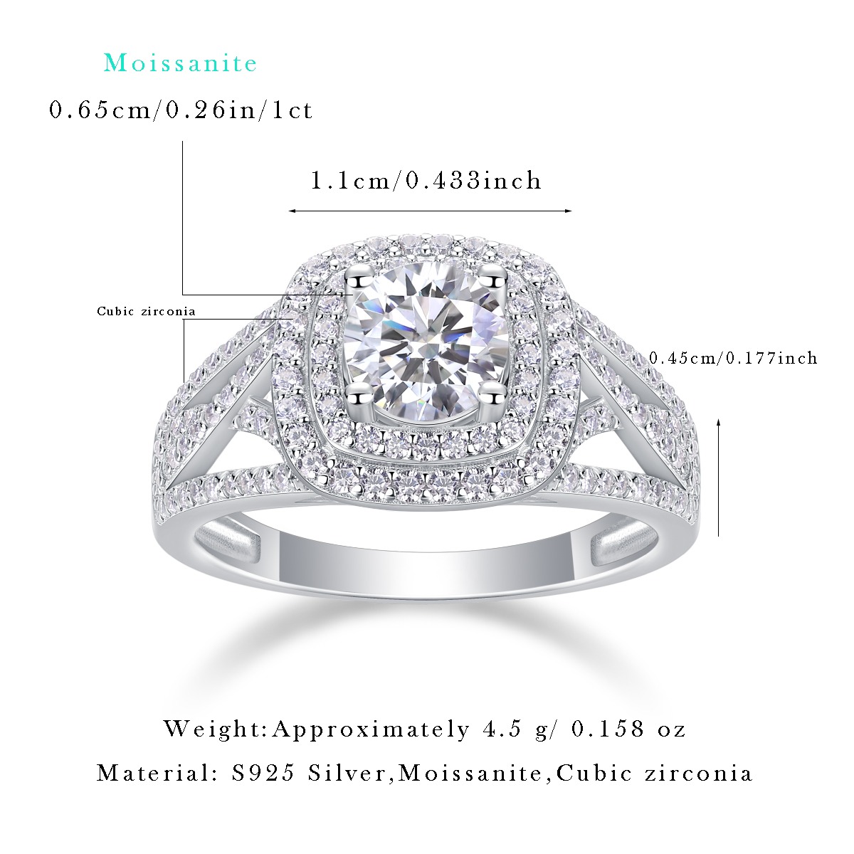 Moissanite Diamond Engagement Sterling Silver 925 Moissanite Ring - Image 4