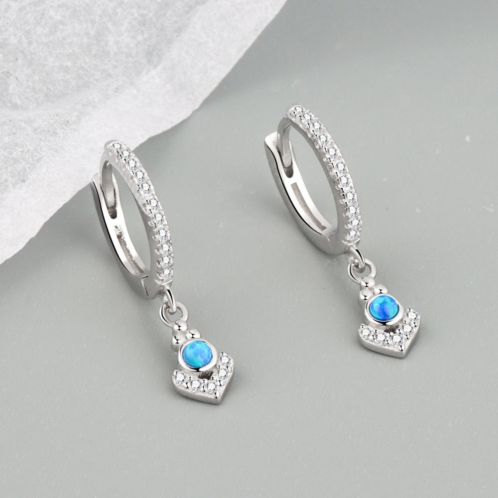 S925 sterling silver stud earrings geometric blue opal earrings - Image 3