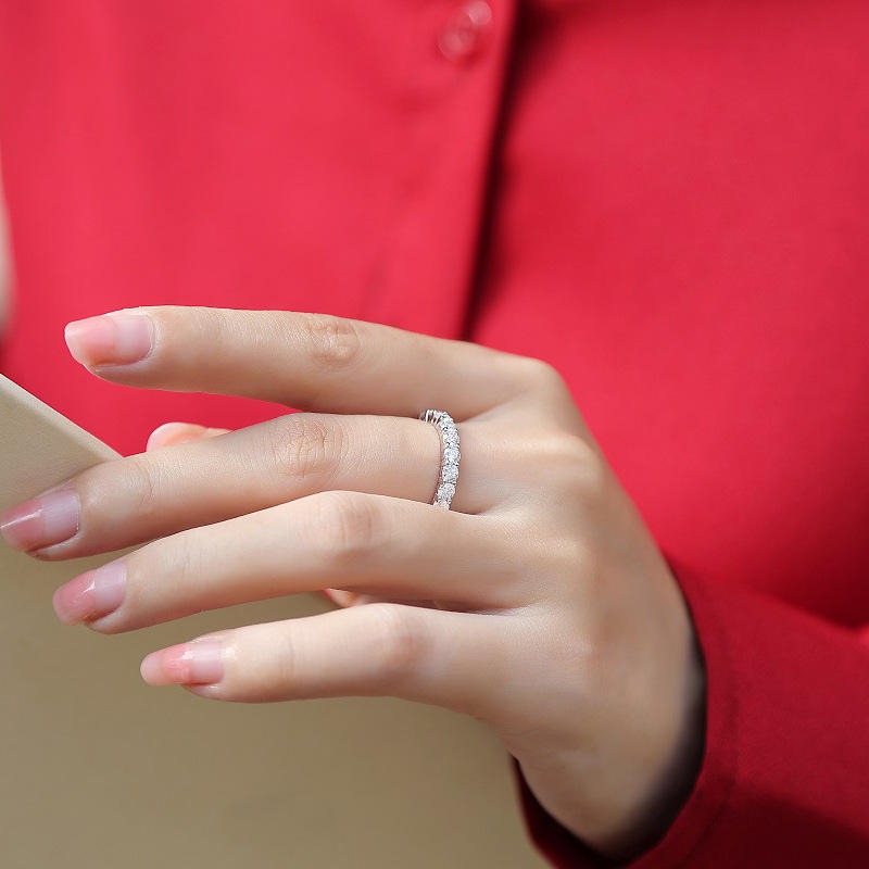 S925 Moissanite Eternity Ring Silver Jewelry Women Gift Party Sterling Stone Wedding Technology party - Image 7