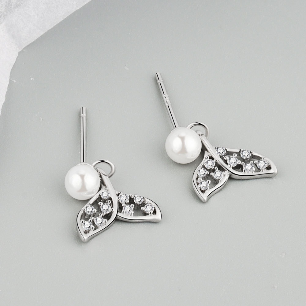 S925 sterling silver stud earrings mermaid tail pearl earrings - Image 3