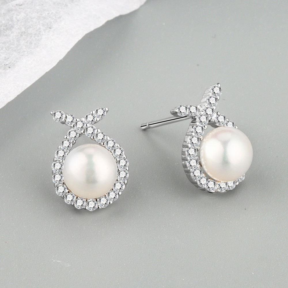 S925 sterling silver stud earrings rabbit pearl earrings - Image 3