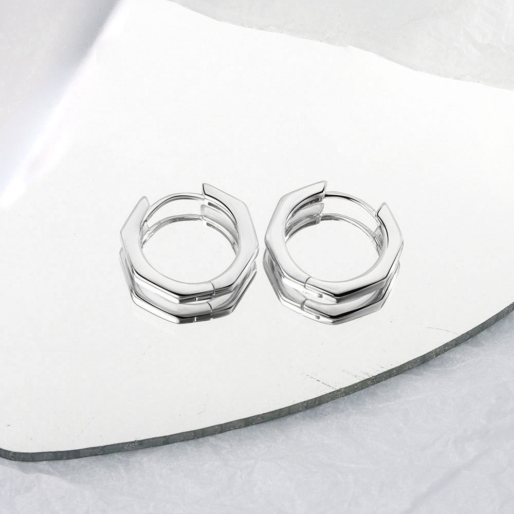 S925 sterling silver stud earrings geometric glossy earrings - Image 3