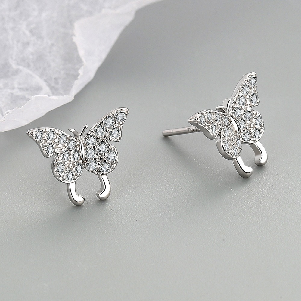 S925 sterling silver stud earrings zircon butterfly earrings - Image 3