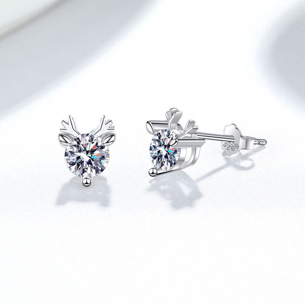 S925 sterling silver stud moissanite elk earrings - Image 2