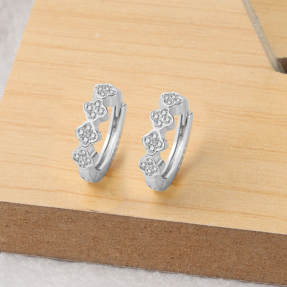 S925 sterling silver stud earrings geometric four-leaf clover earrings - Image 3
