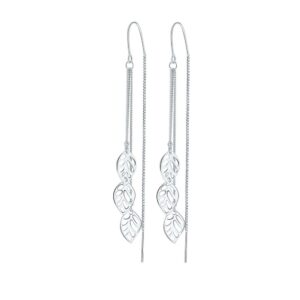 S925 sterling silver stud earrings long tassel four-leaf clover earrings