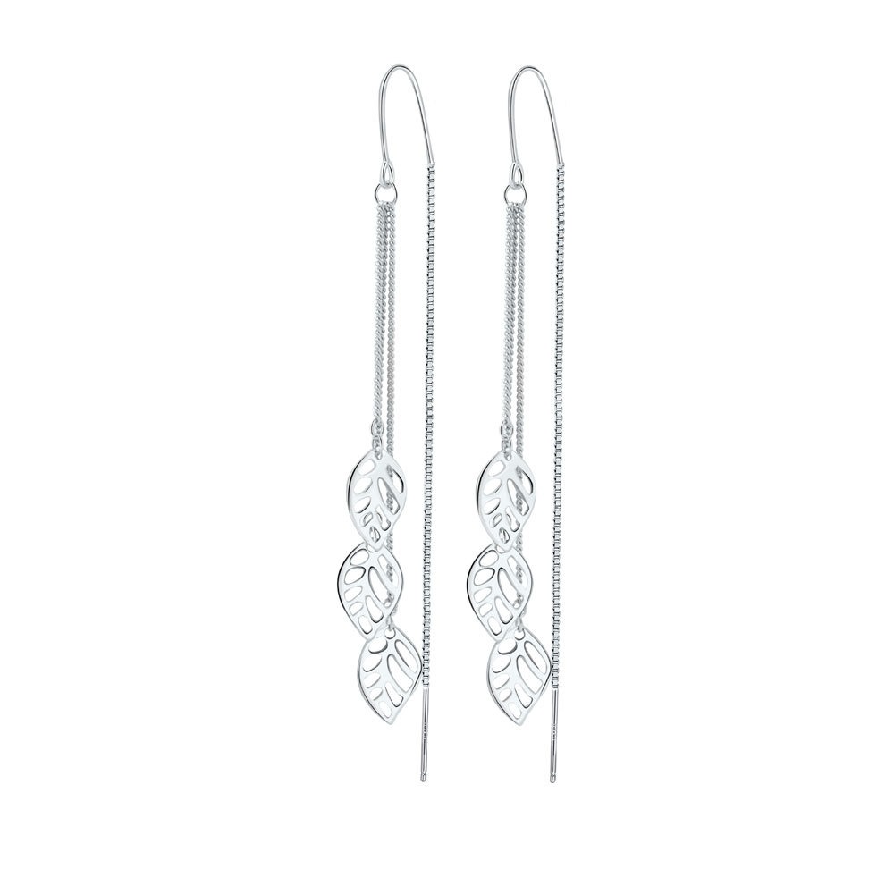 S925 sterling silver stud earrings long tassel four-leaf clover earrings