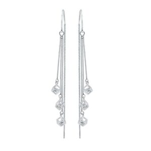 S925 sterling silver stud earrings long tassel cube earrings