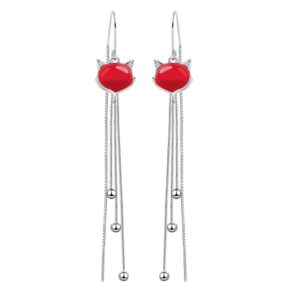 S925 sterling silver stud earrings tassel red fox earrings