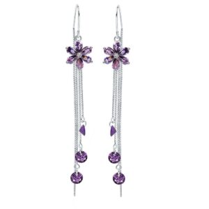 S925 sterling silver stud earrings tassel crystal flower earrings