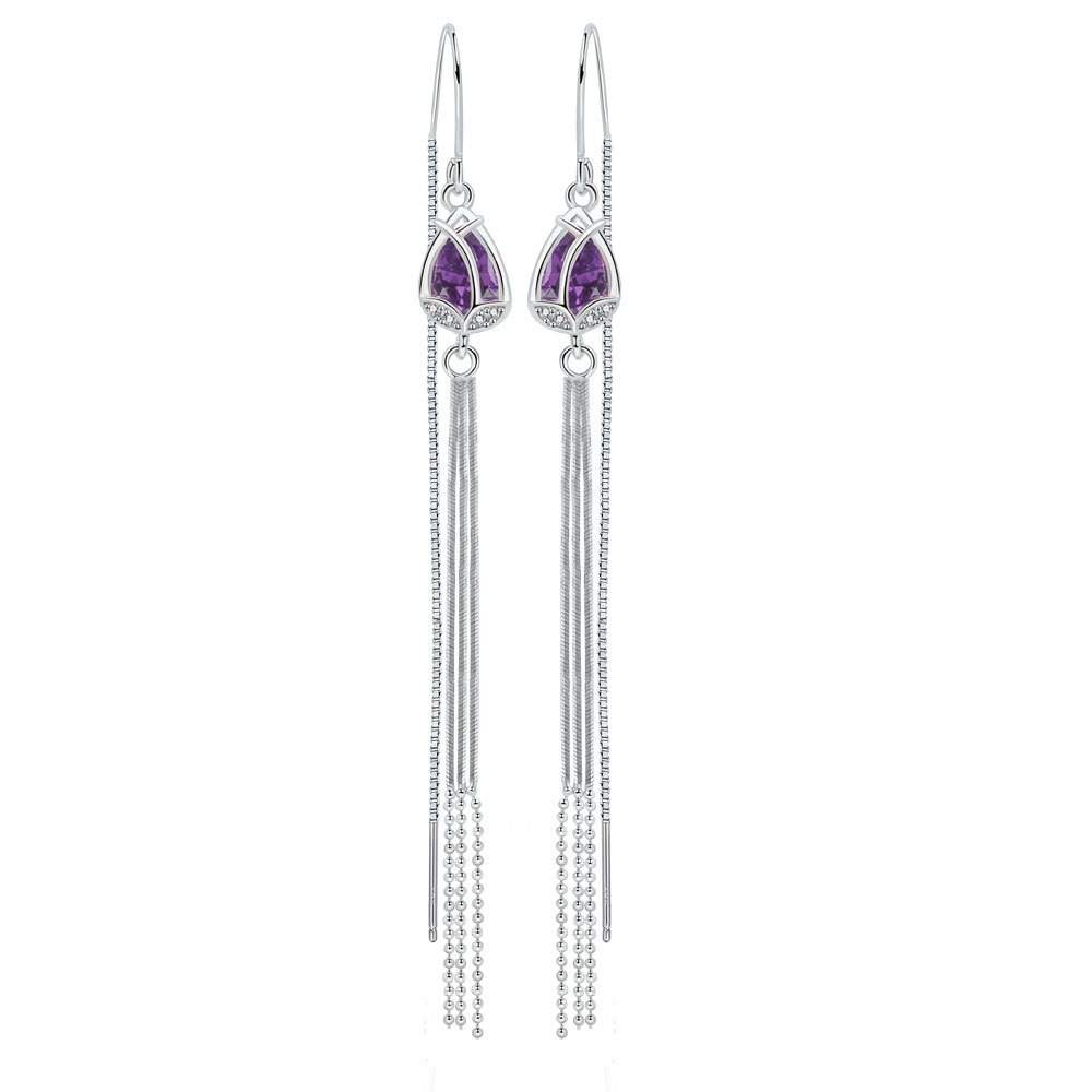 S925 sterling silver stud earrings tassel purple tulip earrings