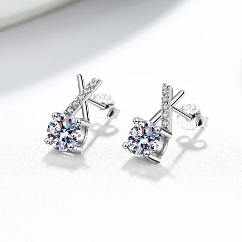 S925 sterling silver stud earrings GRA moissanite X-shaped earrings - Image 2