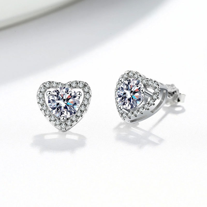 S925 sterling silver stud earrings GRA moissanite heart shaped earrings - Image 4