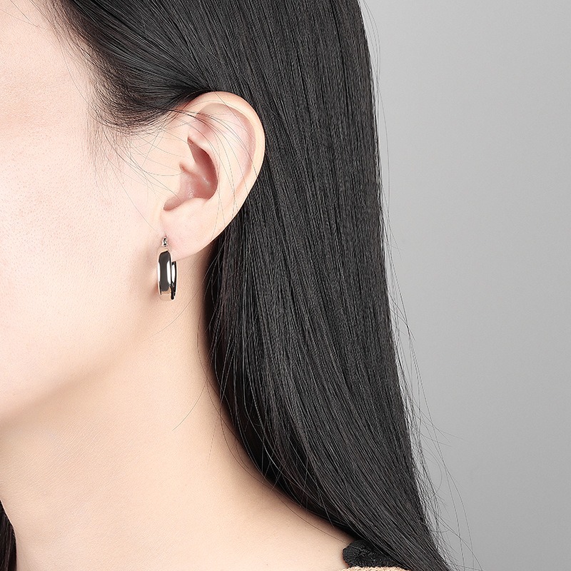 S925 sterling silver stud earrings glossy hoop earrings - Image 4