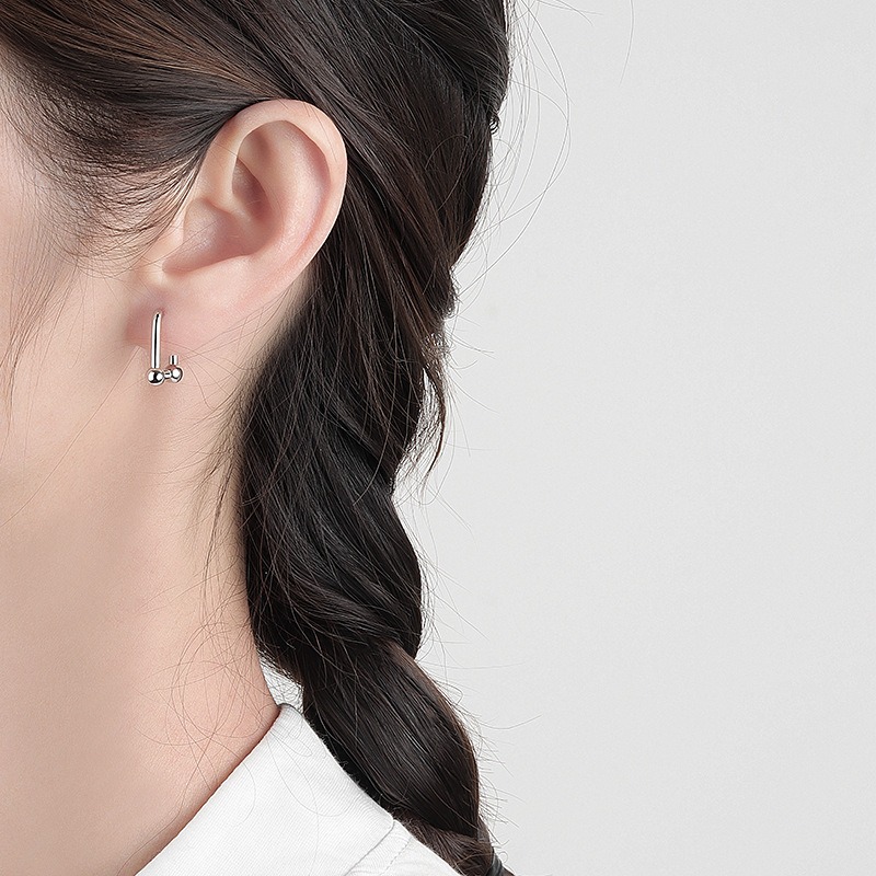 S925 sterling silver stud earrings glossy U-shaped buckle earrings - Image 5