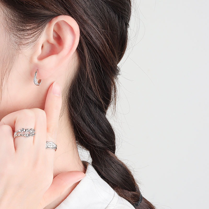 S925 sterling silver stud earrings zircon circle earrings - Image 4