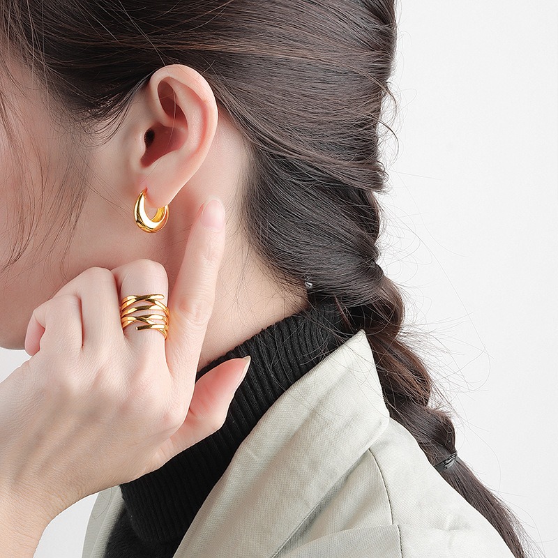 S925 sterling silver stud earrings geometric glossy circle closure earrings - Image 4