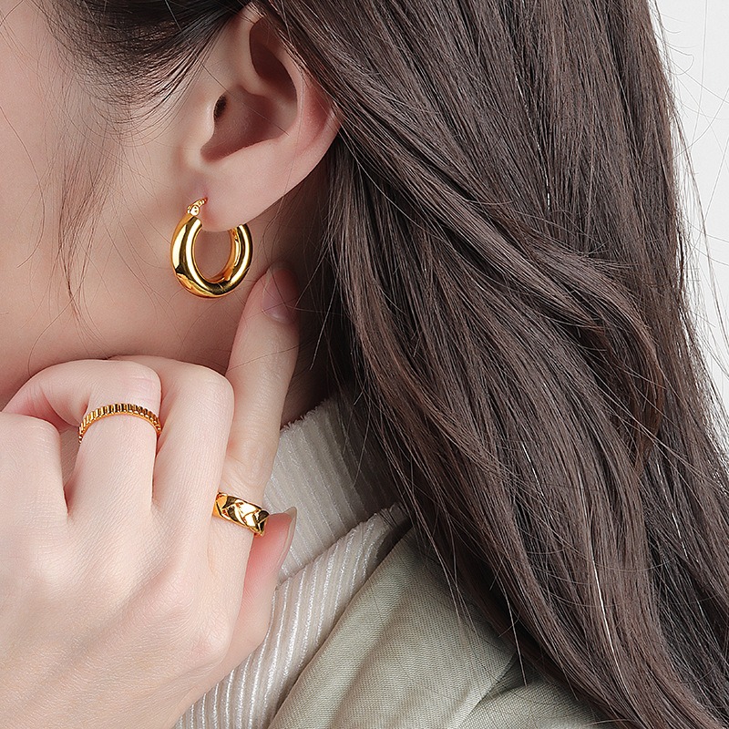 S925 sterling silver stud earrings round earrings - Image 5