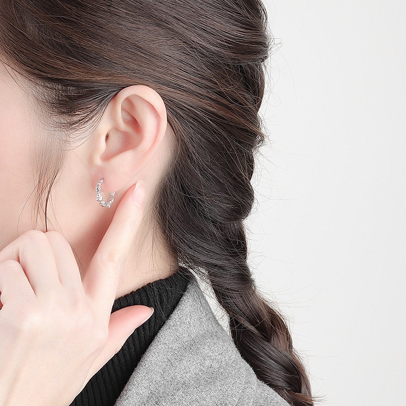 S925 sterling silver stud earrings with irregular concave and convex geometric earrings - Image 4