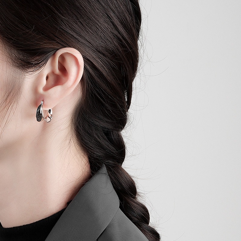 S925 sterling silver stud earrings with irregular concave and convex surface - Image 4