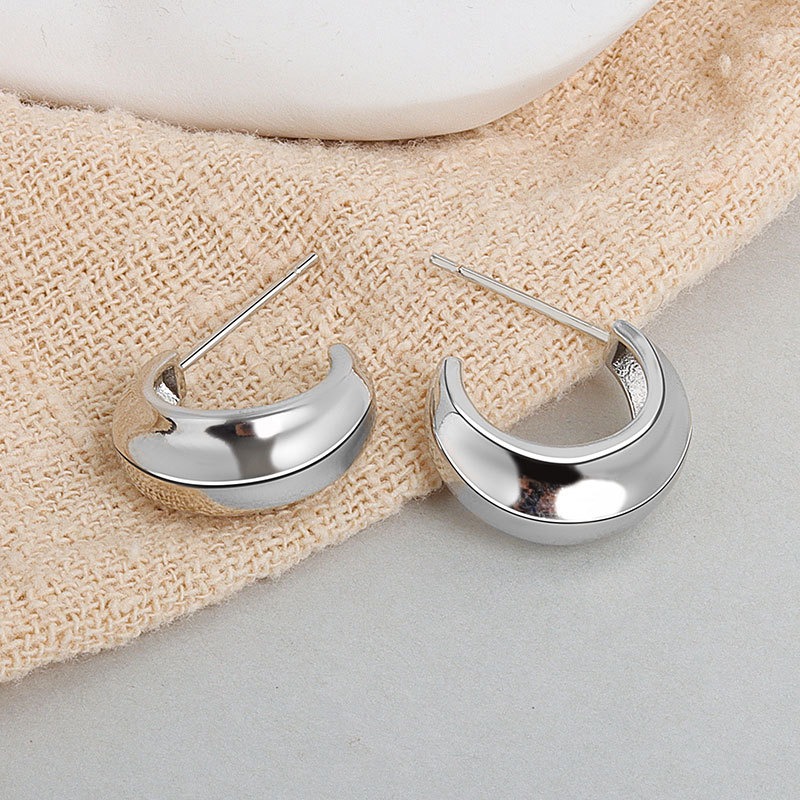 S925 sterling silver stud earrings irregular concave and convex ear clips - Image 3