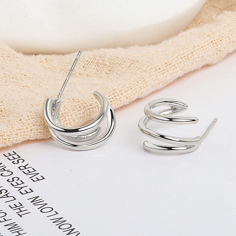 S925 sterling silver stud earrings geometric multi-layer circle earrings - Image 3