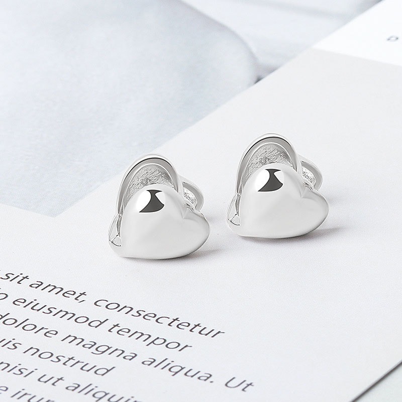 S925 sterling silver stud earrings heart-shaped earrings - Image 3