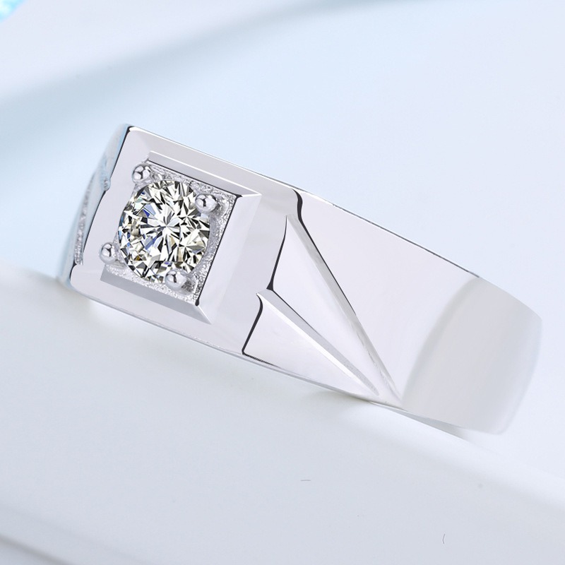 S925 sterling silver ring opening adjustable zircon men's ring - Image 2