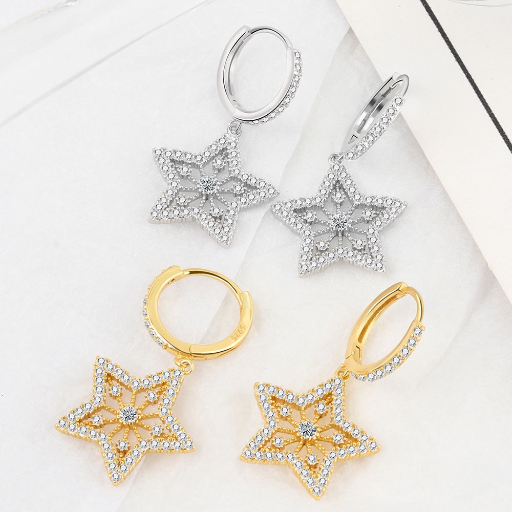 S925 sterling silver stud earrings star earrings - Image 4