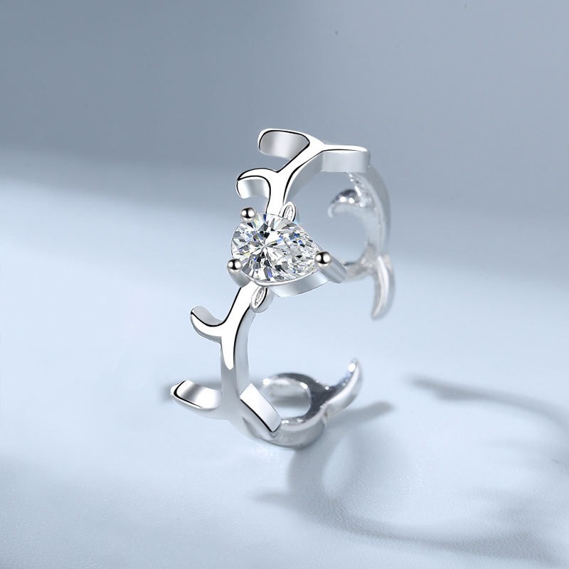S925 sterling silver ring opening adjustable antler couple ring - Image 2