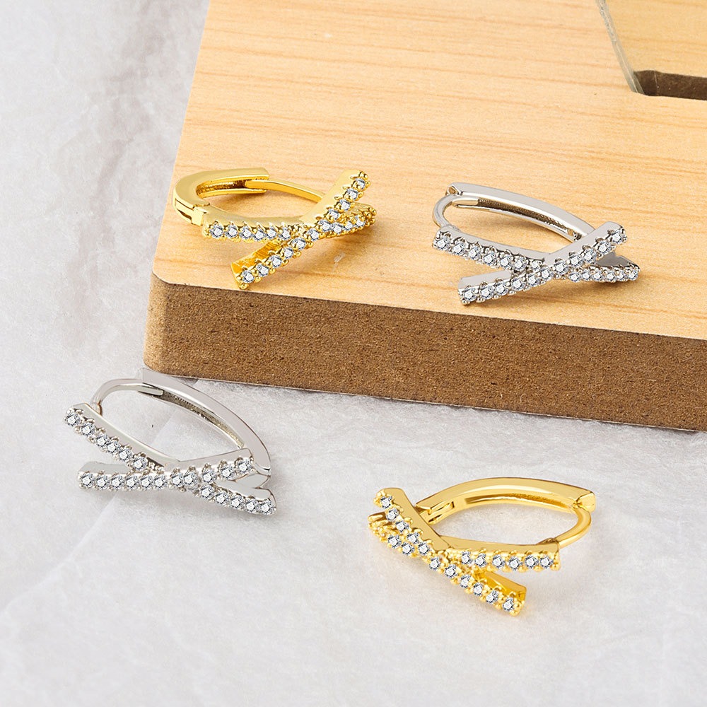 S925 sterling silver stud earrings crossover earrings - Image 4